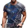 Summer Fashion Retro Printed Men's Comfortable Loose Daily Round Neck Short Sleeved T-shirt