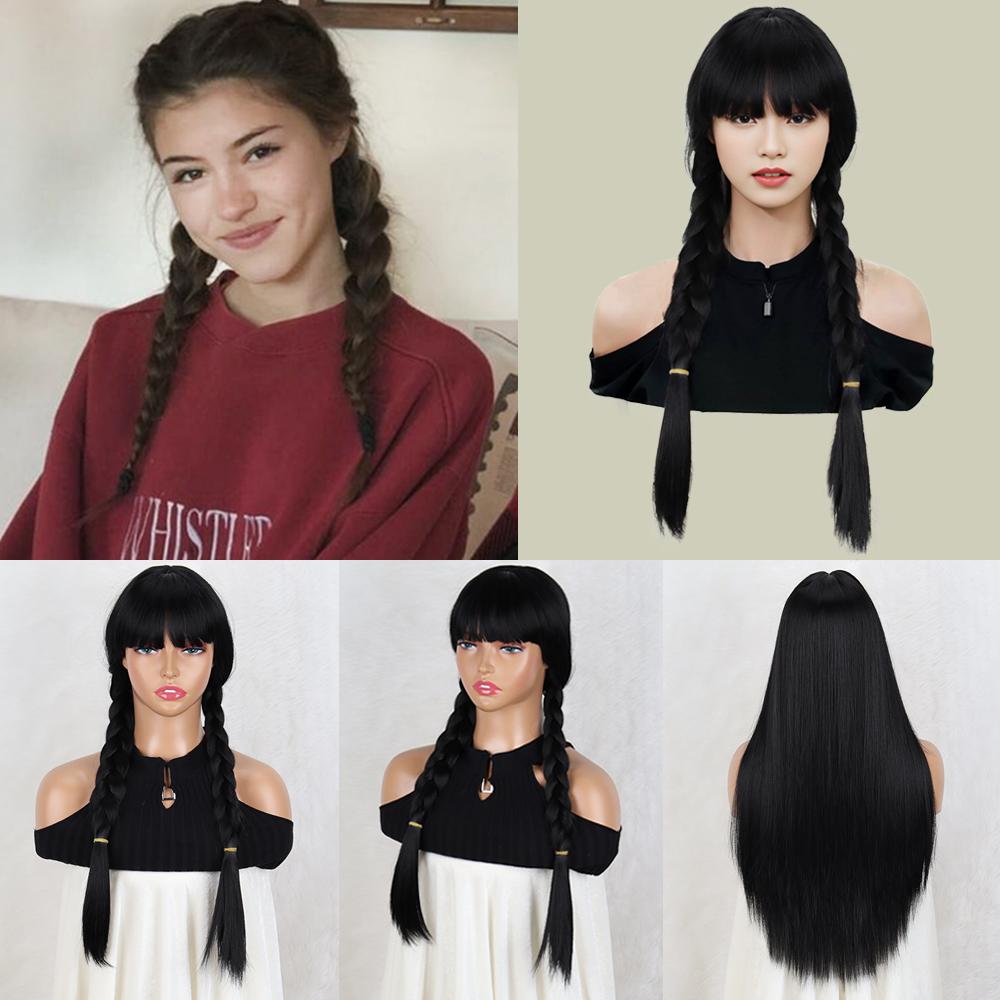 MISS WIG Synthetic Super Long Black Wig Double Braids Wigs for Women Natural Looking Soft Wig Daily Party