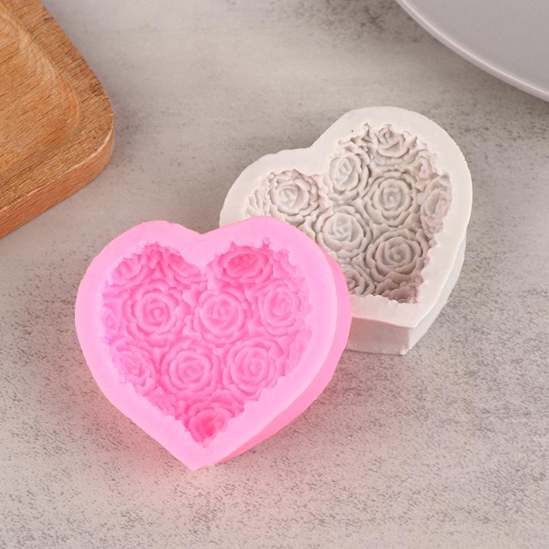 1Pc Heart Rose Flowers Shape Silicone Mould Diy Fondant Chocolate Soap Mold Candle Polymer Clay Molds Crafts Base Tool