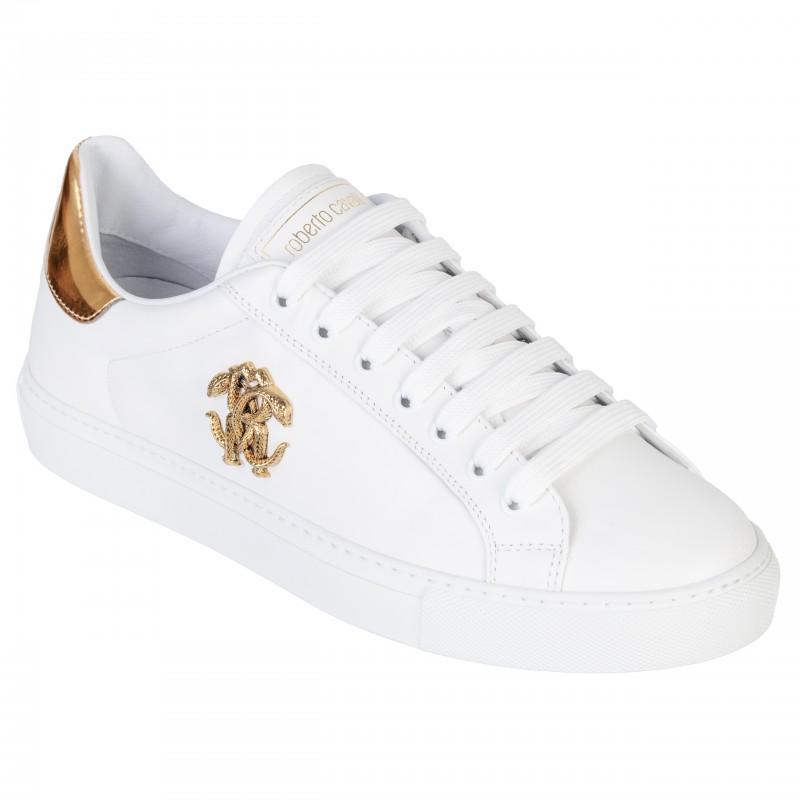Roberto Cavalli Men's Leather Mirror Snake Sneakers - Size: 41