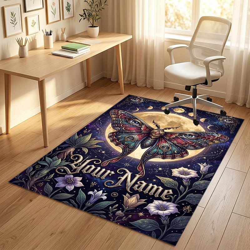 Moonlit Garden Theme Soft Crystal Velvet Rug Custom Name & Text Print Non Slip Floor Rug for Bedroom Living Room
