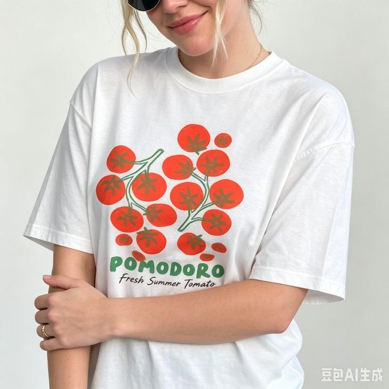 Summer Pomodoro Tomato Print Unisexs Tshirt Simple Versatile Streetwear Loose Fit Black White Tops