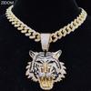 Men Women Hip Hop Tiger Pendant Necklace with 13mm Miami Cuban Chain Iced Out Bling HipHop Necklaces Fashion Charm Jewelry