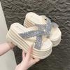 Fashion New 8CM Summer Women Slippers Flip-Flops Ladies Beach Bling Shoes Wedge Heels Shoes Woman High Platform Slippers Outside Sandals