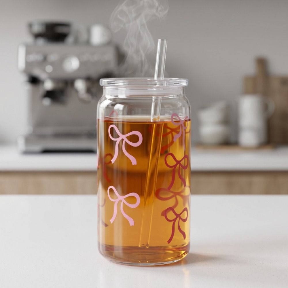 Large Capacity Bow Cup With Lids Milk Tea Cup Cute Clear Straw Cup Student