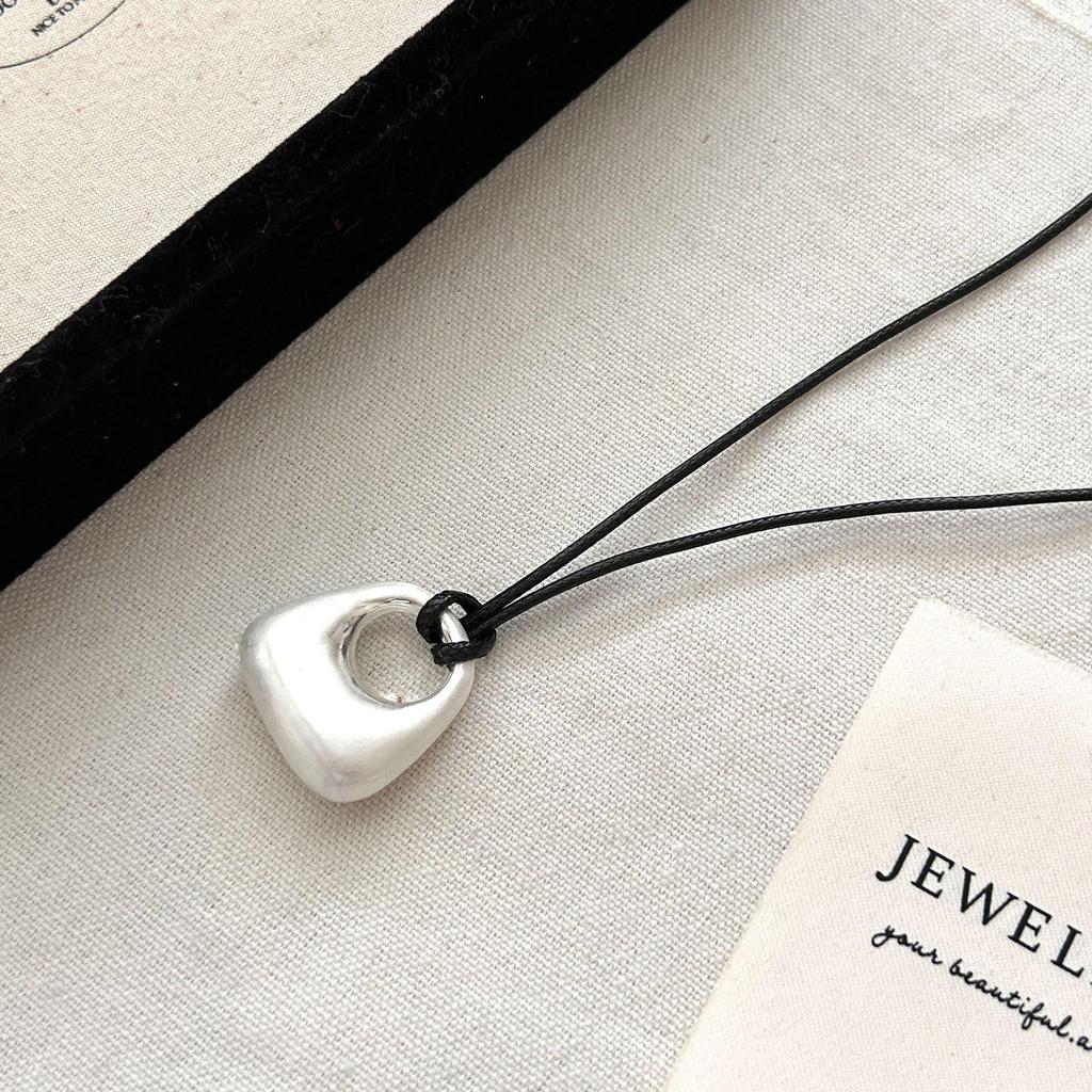 Minimalist Silver Pendant Necklace: Women's Adjustable Black Rope Sweater Chain