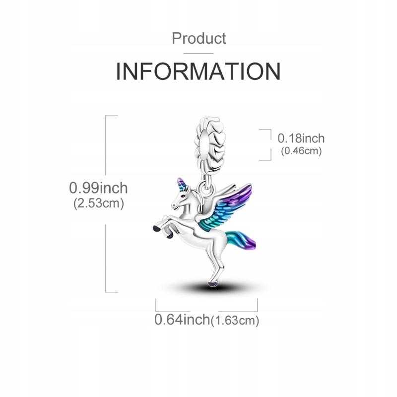 Modular Bead Pendant S925 Silver Rainbow Unicorn Perfect Gift