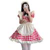 Checkered Maid Red and Cafe Short Everyday Bow Socks [RPFLQ] Dress, Black, Style, Cosplay, Lolita, Sleeves, Wear, Moe, Halloween, Women's, Sexy, Tie,