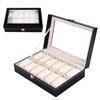 2/3/6/12 Grid PU Leather Watch Box Display Stand Black Storage Box Glass Jewelry Storage Box