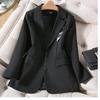 Новые осенние корейские свободные женские пиджаки с длинными рукавами для офисных леди больших размеров 3xl, черная одежда