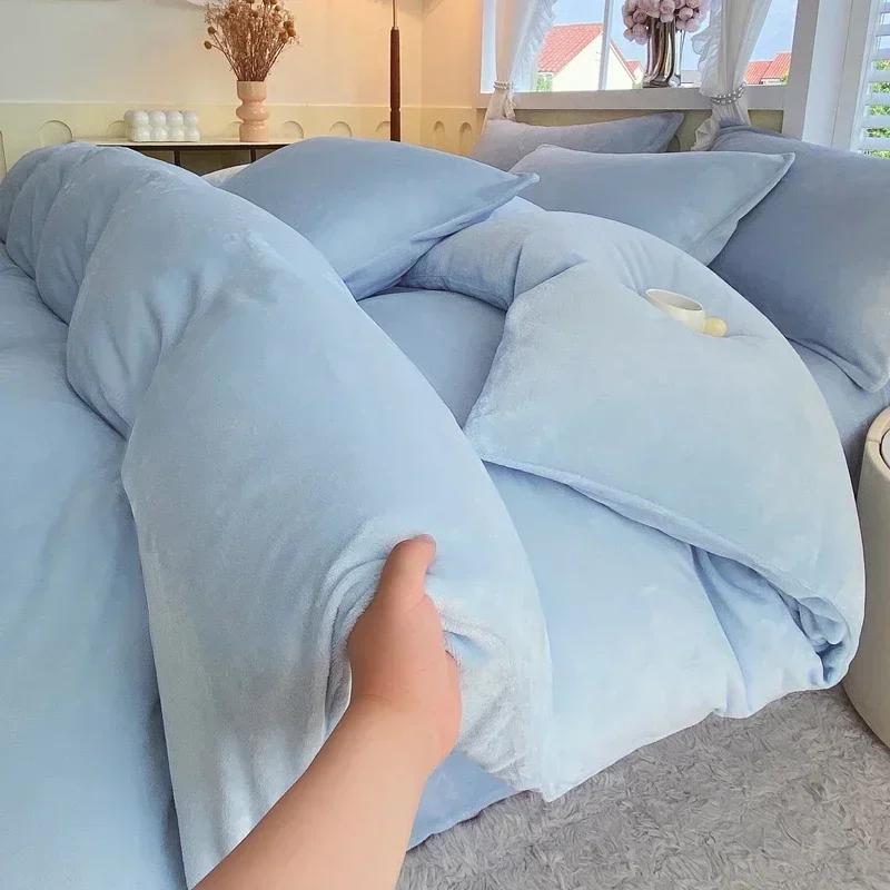 Новый однотонный высокограммовый плотный молочный бархат, одинарный пододеяльник, утолщенный теплый флис, большой размер, двуспальное постельное белье