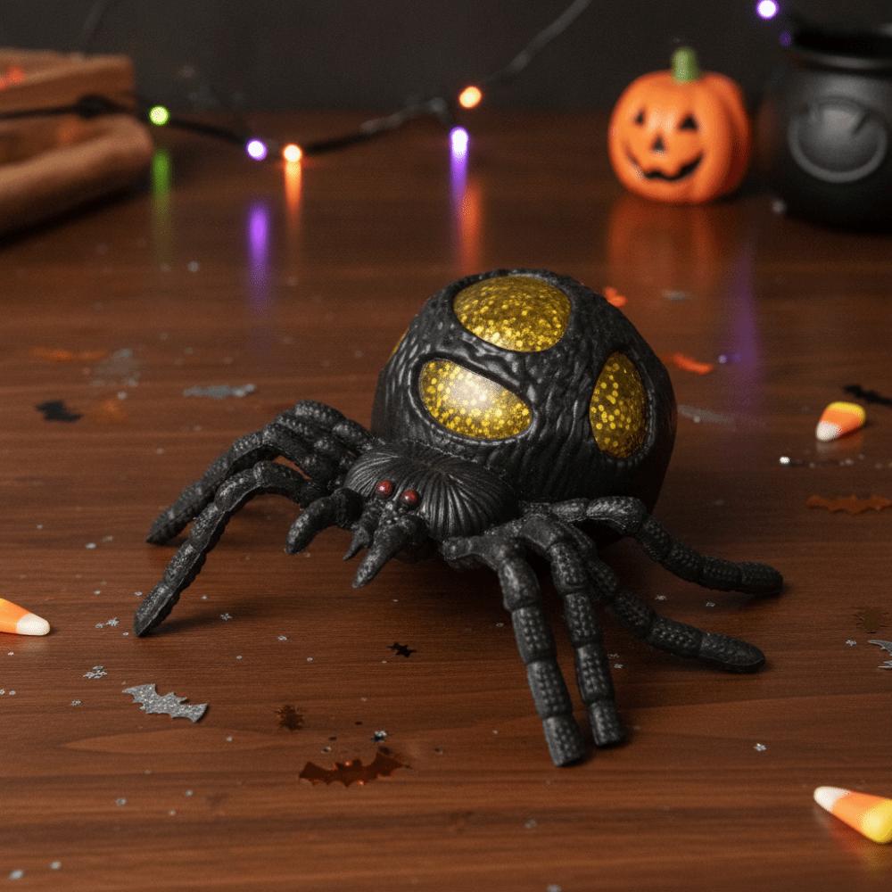 Soft Squishy Simulation Spider Fidget Toy Gold Glitter Filled Halloween Spider Squishy Home Decor