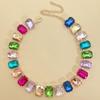 Mixed Color Rectangular 13x18 Crystal Gemstone Necklace - European & American Choker Design