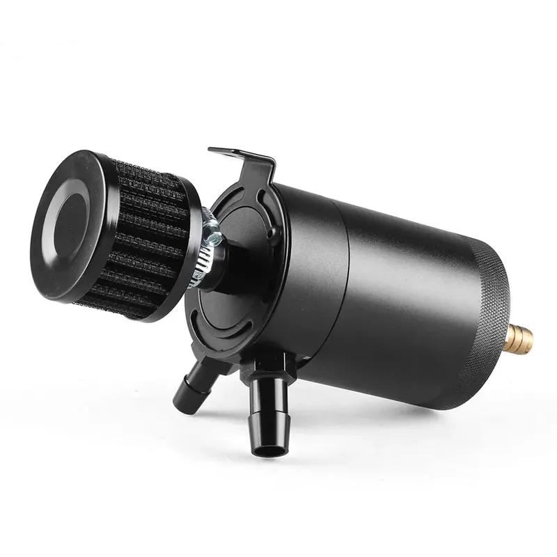 Aluminum Racing Baffled Oil Catch Can Tank 2-Port Reservoir with Drain Valve Breather Cylinder Filter Kit for GM OCC-1023A