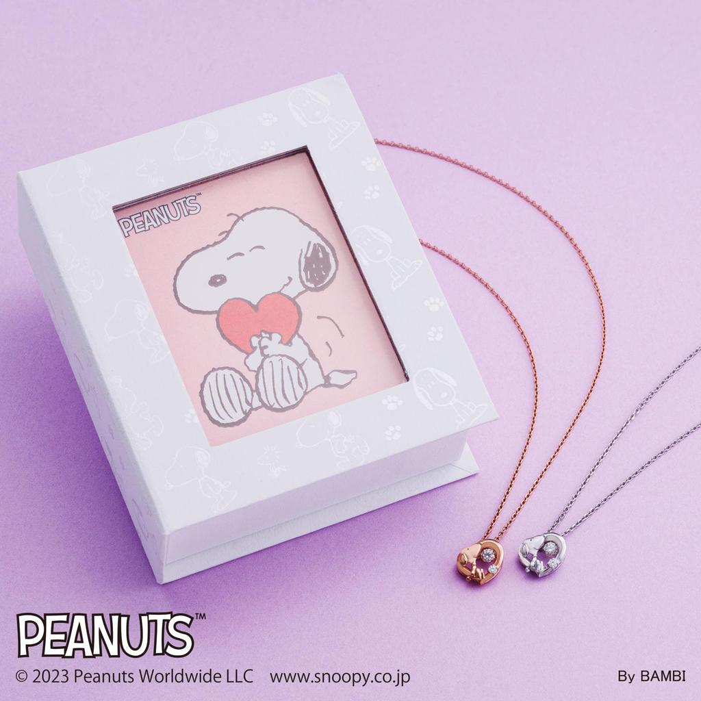 Ожерелье Snoopy PEANUTS 925 пробы Хирургическая нержавеющая сталь Кубический цирконий Танцующий камень PNSS001RD [Белый клевер]