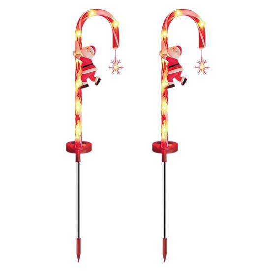 2 шт. солнечные гирлянды в виде леденцов, рождественские огни Санта-Клауса, снеговика, водонепроницаемые светодиодные фонари для дорожек для рождественских украшений сада