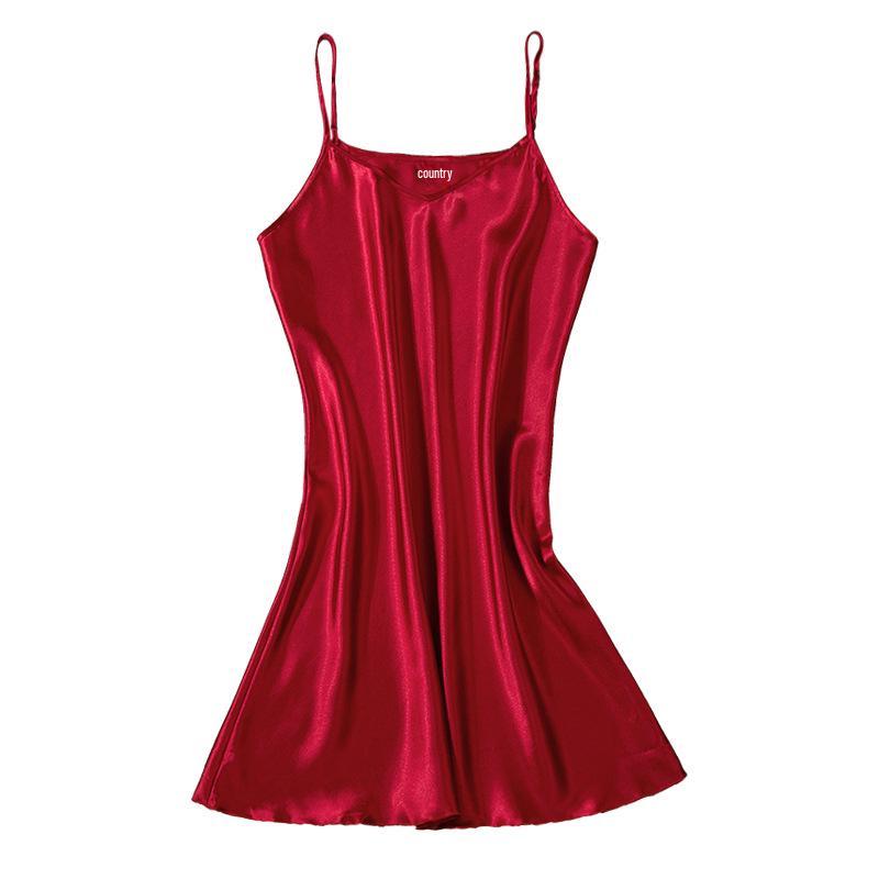 Women's Summer Imitation Silk Spaghetti Strap Nightdress - Ice Silk Vest, Sexy Pajamas & Outerwear