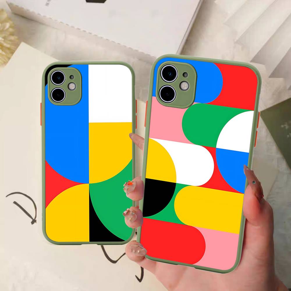 Geometric Bauhaus Art For IPhone 16 15 14 13 12 11 Pro Max X XS MAX Plus Translucent Black Phone Cover