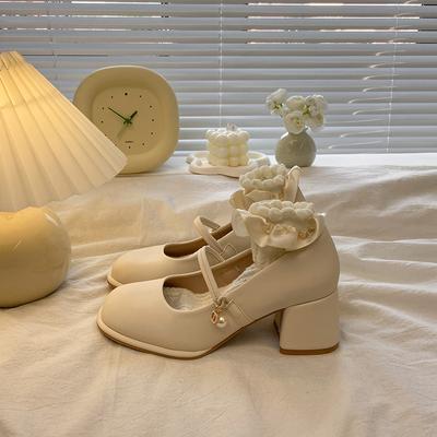 Французский нежный вечерний бриз туфли-лодочки Мэри Джейн женские на толстом каблуке весна и осень с юбкой лето 2025 новая маленькая кожаная одинарная обувь