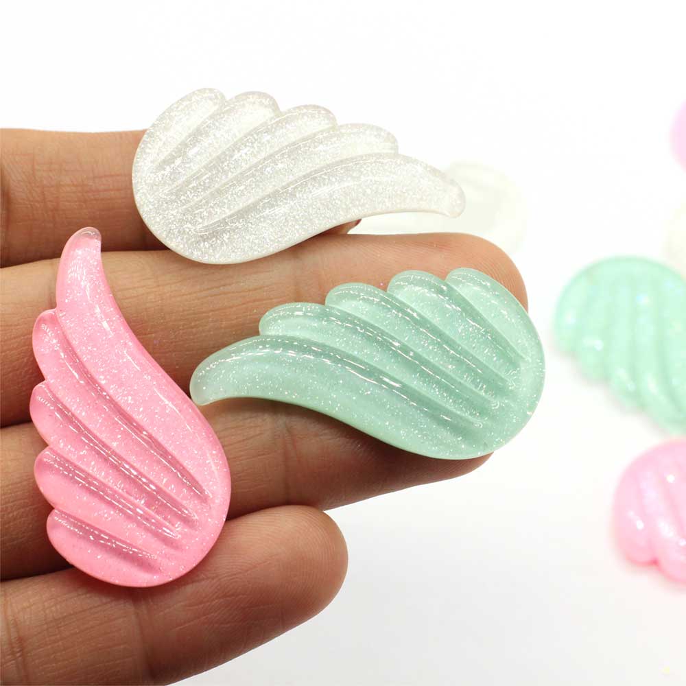 Assorted Transparent Glittery Fancy Angel Wing Cabochons Pink Green White Glitter Angel Wing Cabochons DIY Headband Hair Bow DIY