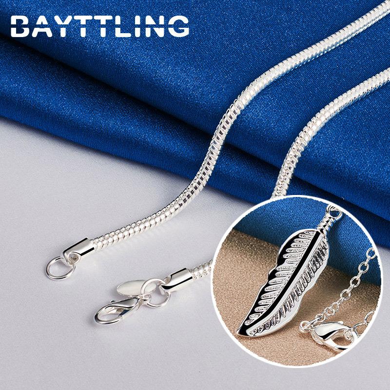 Fine 925 Sterling Silver 16-30 Inches Feather Necklace Men Women Fashion Gifts Wedding Charm Party Jewelry