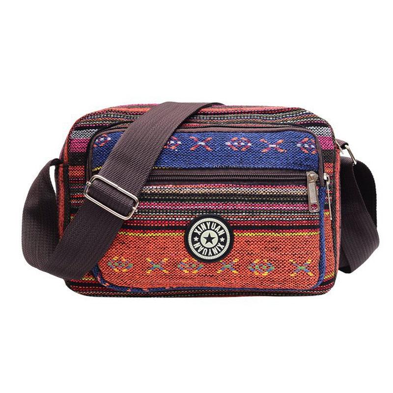 Multi Layer Messenger Bag Women 2024 Striped Canvas Single Bag Woman Mobile Phone Crossbody Bag Nylon Oxford Shoudler Bag