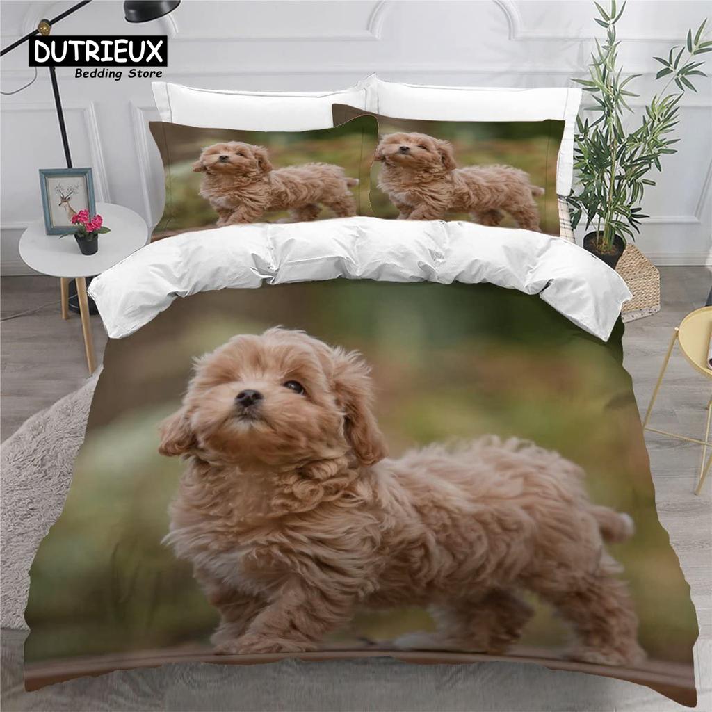 Cute Maltese Dog Duvet Cover Set Pet Dogs Theme Bedding Set Microfiber Kawaii Animal Comforter Cover Twin King For Kids Teens