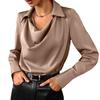 Workplace women's clothing European and American autumn new white light ripe top long-sleeved women's irregular collar drape shirt