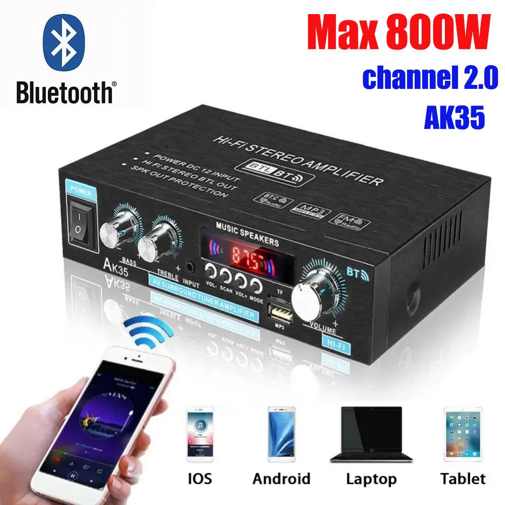 Цифровой Hi-Fi Bluetooth усилитель мощности 2.0 канала, универсальный 110В-240В усилитель для дома и автомобиля, поддержка FM USB пульта дистанционного управления