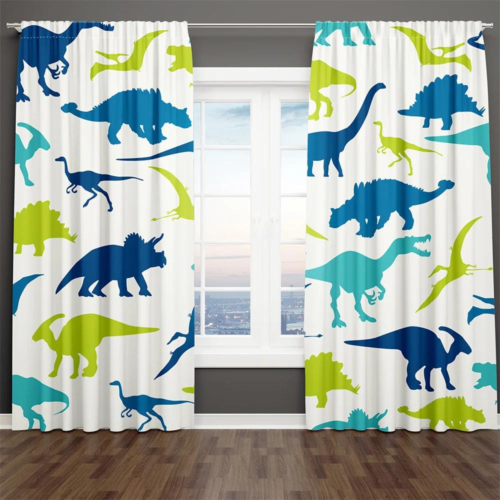 2-панельные шторы с изображением динозавра для детей, мальчиков, девочек, спальни, детской, гостиной, жалюзи от пола до потолка, cortina