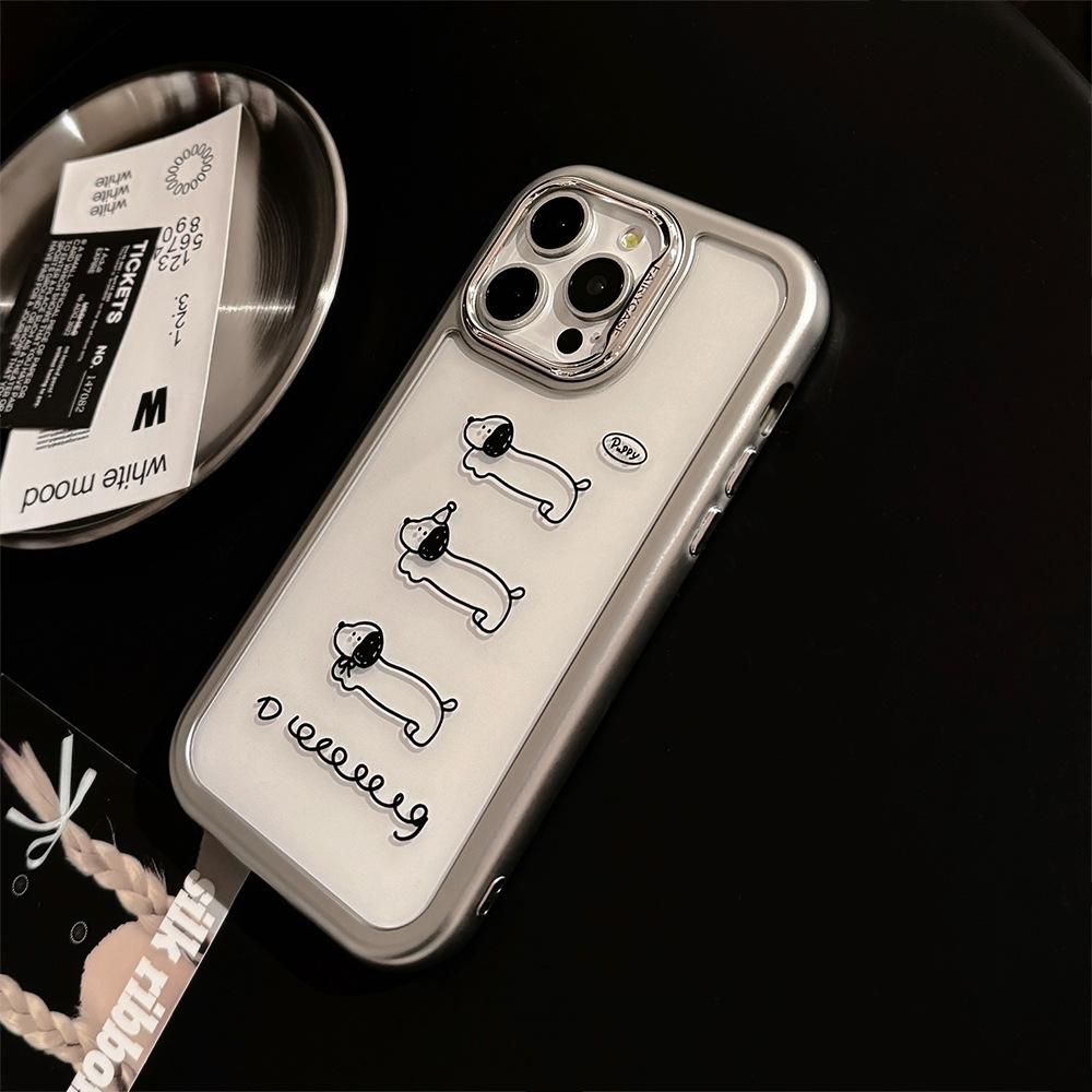 ins electroplated dog iPhone 15 Pro Max Apple phone case 14 acrylic 16 compatible 13 simple lines