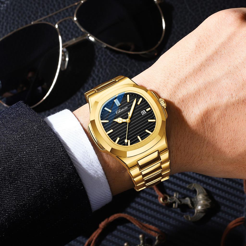 Уникальные черные часы для мужчин, модные классические кварцевые наручные часы, роскошные водонепроницаемые мужские часы с ремешком из нержавеющей стали от лучшего бренда