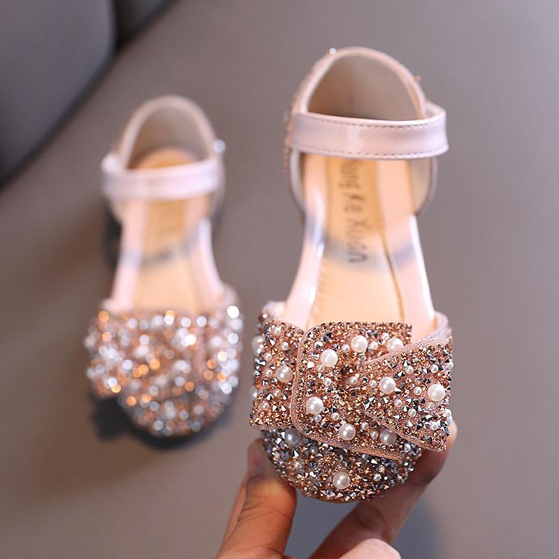Princess Shoes Children Casual Colorful Crystals High Heels Bow Girl's Dancing Shoes