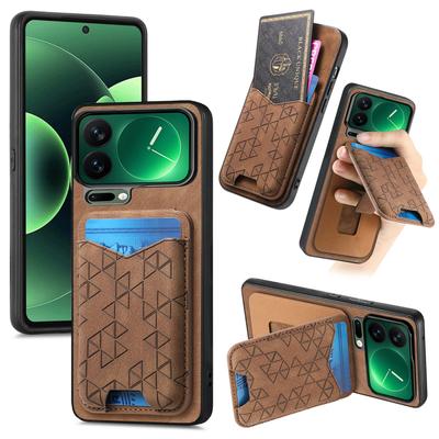 Тисненая Ретро Роскошная Магнитная RFID-Карта Кожаный чехол для телефона For Xiaomi 17 Pro Max 17Pro 15T подставка Ударопрочный Чехол