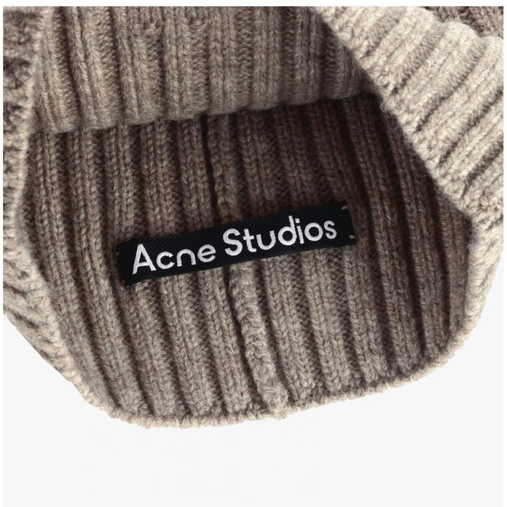 Шапка бини Acne Studio C40387 Серо-бежевый меланж Drn нашивка с логотипом Face