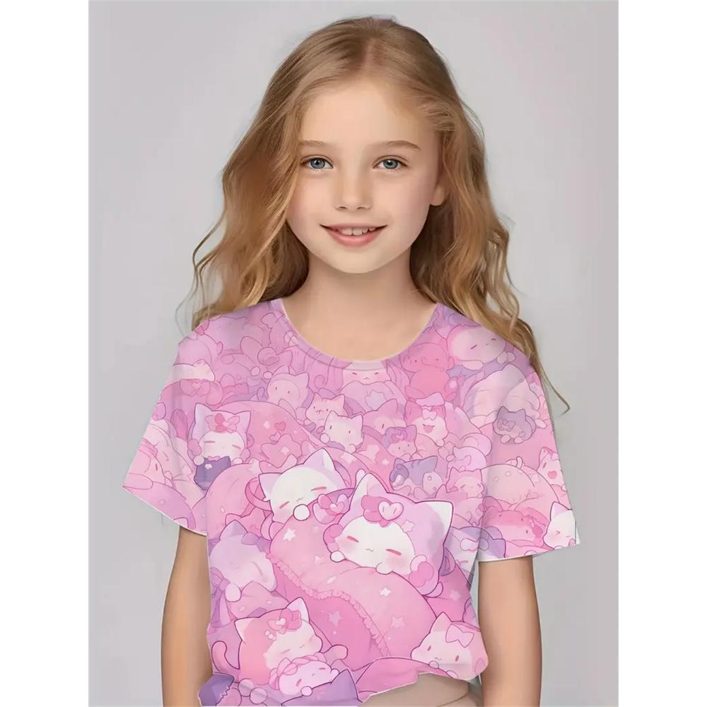 2025 Одежда для девочек Модные повседневные футболки с 3D-принтом Милые индивидуальные повседневные футболки для девочек Летняя футболка с короткими рукавами