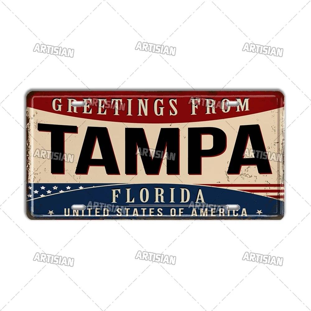 Artisian USA License Plate US Tin Sign Greetings From Landmark City State Metal Plaque Wall Decor Garage Bar Pub Club Hotel Cafe