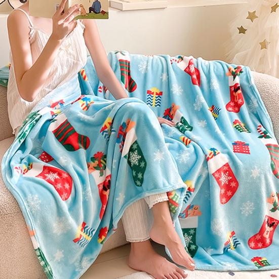 Christmas Throw Blanket Flannel Winter Holiday Bed Blanket Warm Fuzzy Plush Blanket Cozy Xmas Tree Stocking