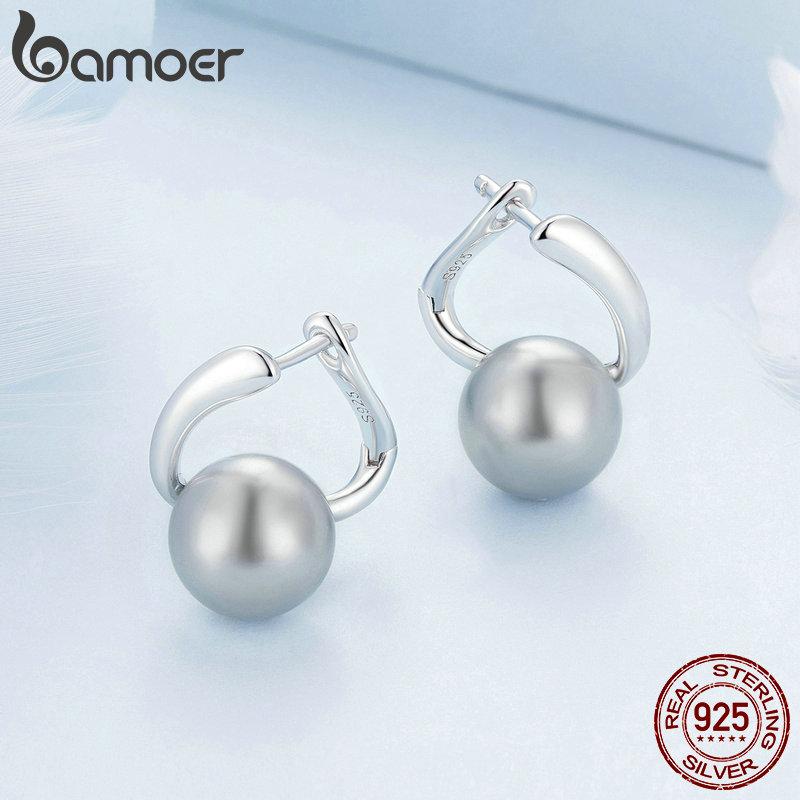 BAMOER, стерлинговое серебро 925 пробы, качество, жемчуг, пряжки для ушей, элегантные серьги-кольца для женщин, помолвочные, свадебные, ювелирные украшения, подарок