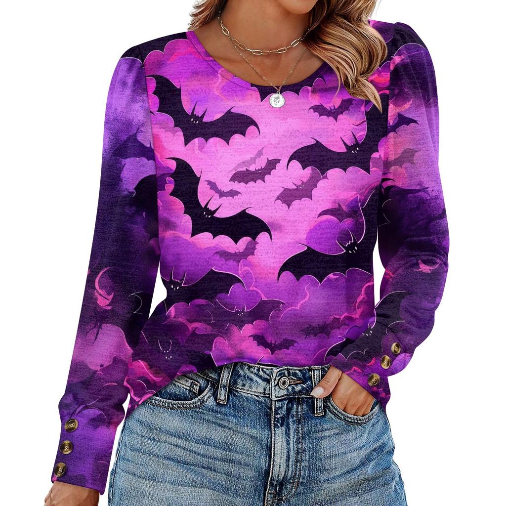 Женский модный топ с длинными рукавами и принтом на Хэллоуин