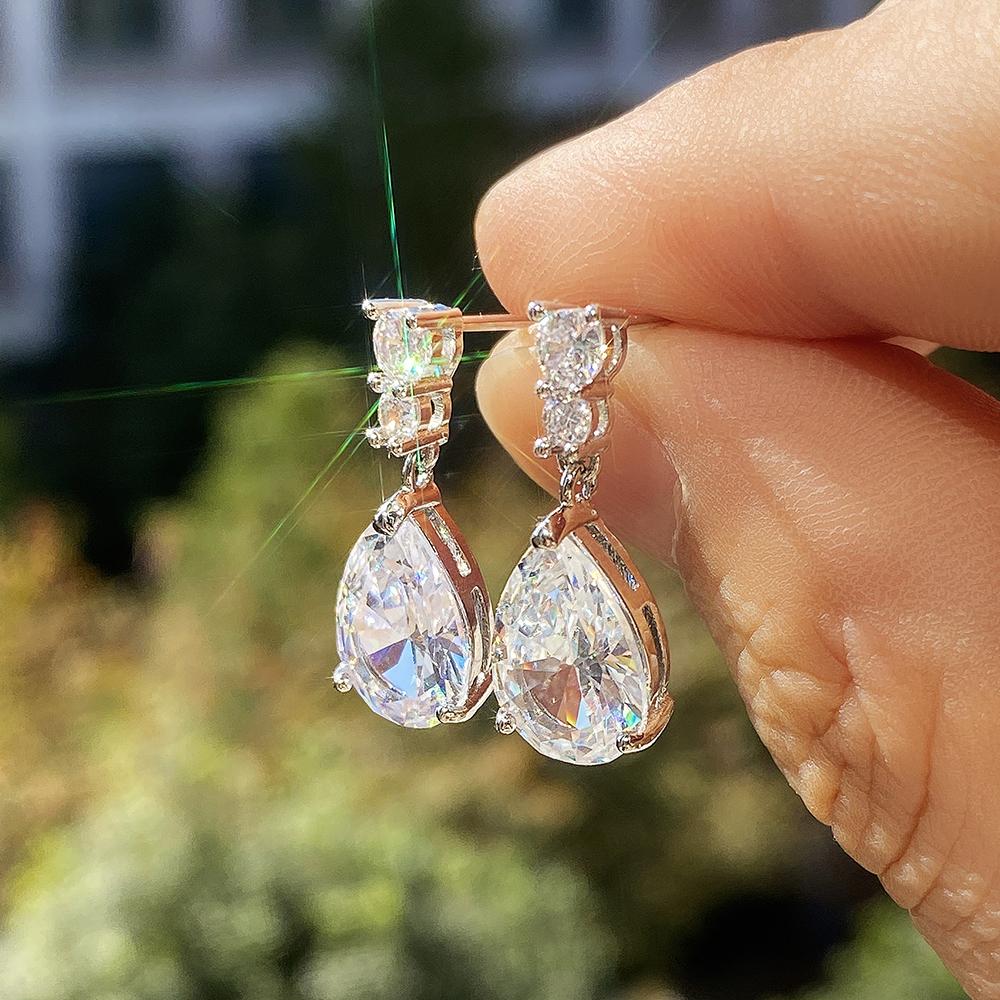 Gorgeous AAA Cubic Zirconia Water Drop Charm Women Drop Earring Wedding Band Jewelry White/Purple High Quality Earrings