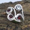 Solid 925 Silver Ring, Natural Gemstone, Garnet, Blue Topaz Ring, Silver Jewelry, Gift For Her, Partywear Ring, Silver Jewelry
