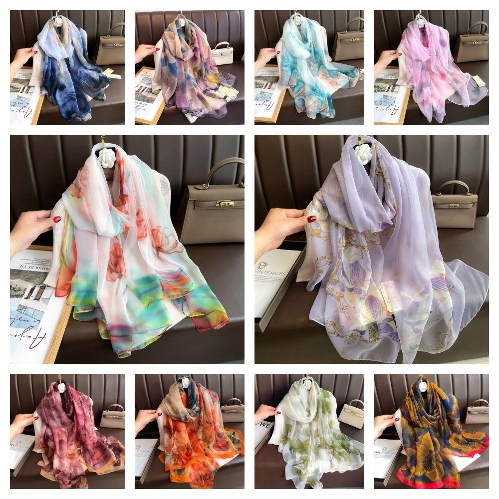 Elegant Women Hijab Shawls Luxury Wraps Long Thin Silk Scarf  Autumn