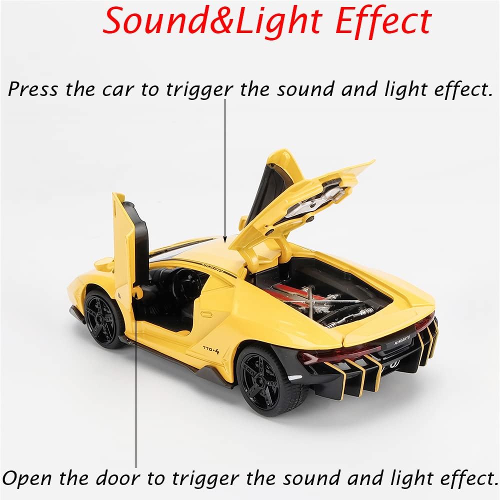 1/32 сплав, коллекционный желтый Lambor LP770-4, игрушечная машина с откатным механизмом, литая под давлением модель автомобиля со светом и звуком