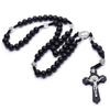 Religious Wooden Antique Black Cross Rosary Pendant Jesus Saint Beaded Necklaces