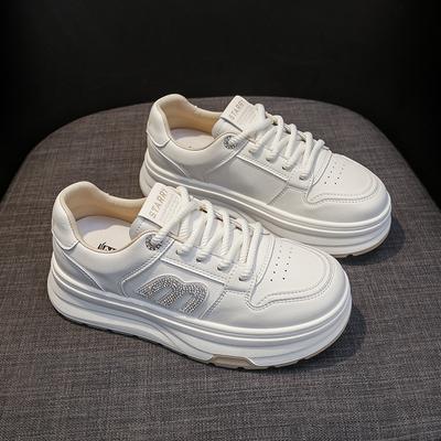 Туфли на толстой подошве для увеличения высоты, весна и осень, новые кожаные белые туфли, женская обувь, универсальная и легкая повседневная спортивная обувь