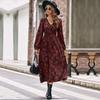 Elegant V-Neck Long-Sleeve Print Dress for Women - European & American Spring/Fall Fashion