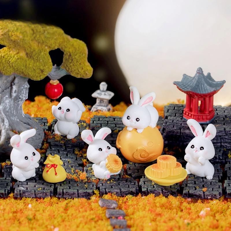 Mid-Autumn Festival Jade Rabbit Mooncakes Cute Animal Figurines Decorative Accessories, Resin Handicrafts and Small Ornaments