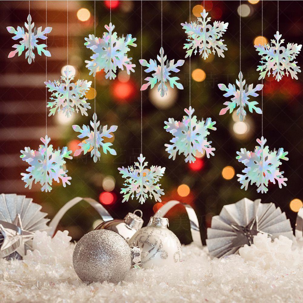 12pcs Colorful Christmas Snowflake Flower Pendant Creative Hanging Ornament  Home