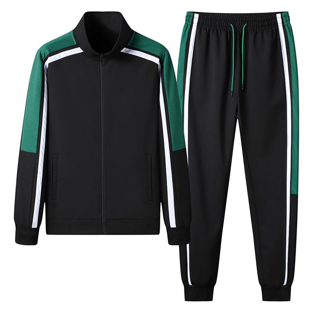 Men's Casual Sports Youth Fashion Stand Collar Cardigan Long Sleeve Jacket Trousers Suit
